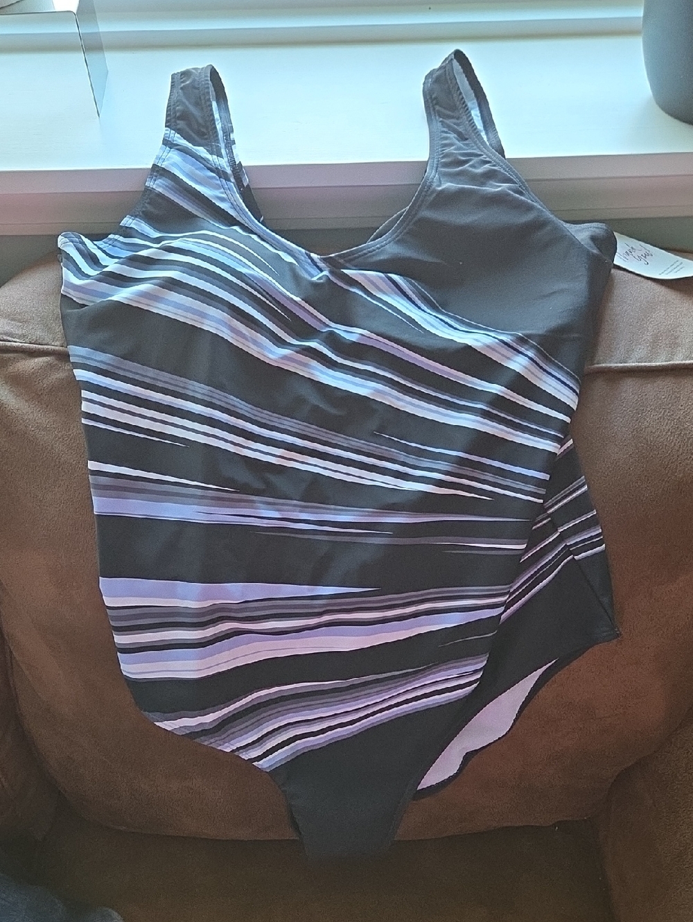 Womens Meet.Curve Blk White Lavender Stripe One Piece